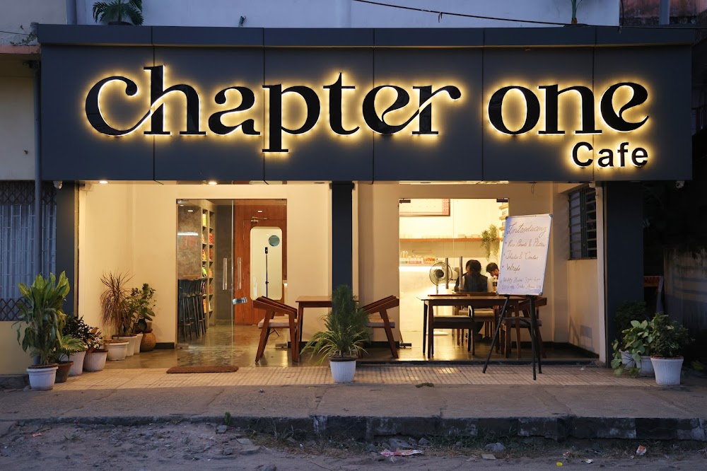 Café exterior at night